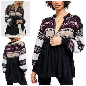 NWT FREE PEOPLE cozy cottage sweater tunic top knit in black - S